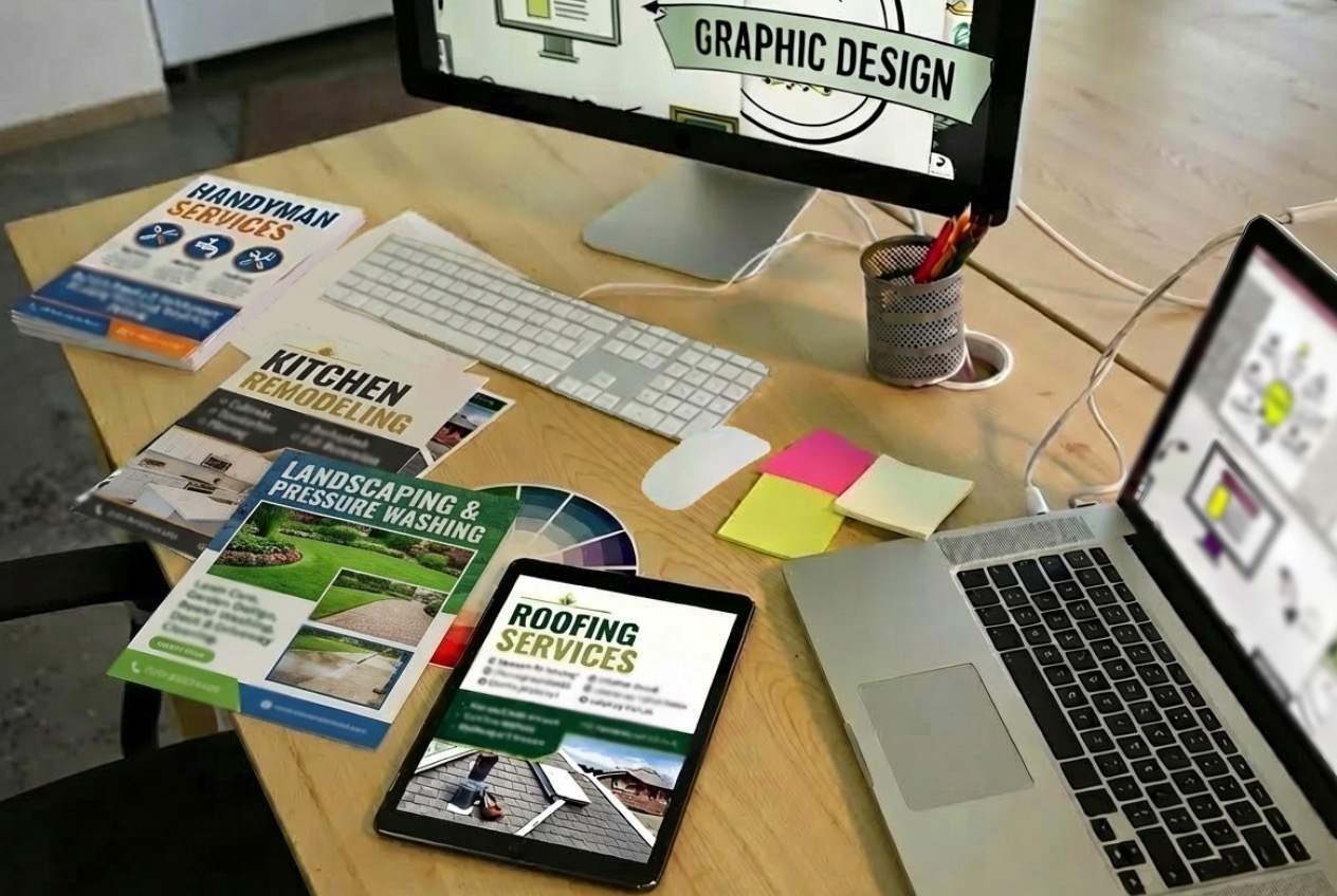 Home Services Graphic Design Flyers and Digital Design Desk Setting